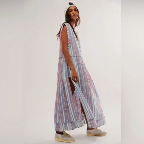 Free People We the Free Surf Striped Maxi Dress Blue Sleeveless Sz S - Picture 2 of 11